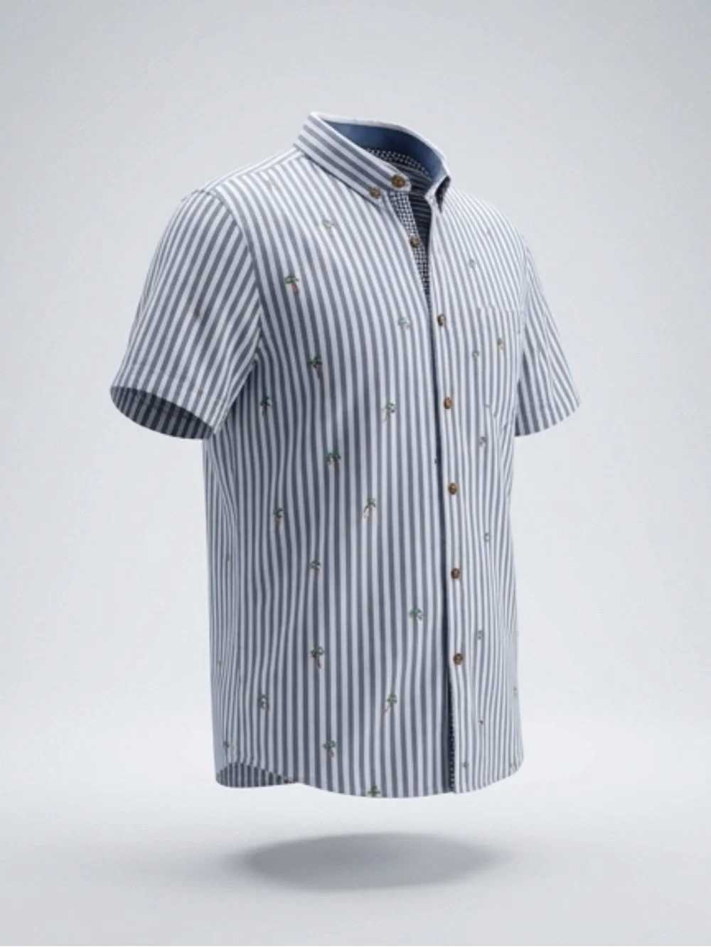 Sovereign Code Blue‎ and White Striped Short Sleeve Button-Down Shirt